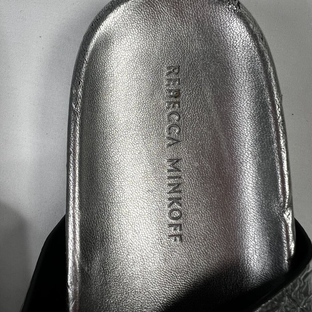 Rebecca Minkoff Vachel Metallic Buckled Slides In Silver Sandals 9 - Picture 11 of 15